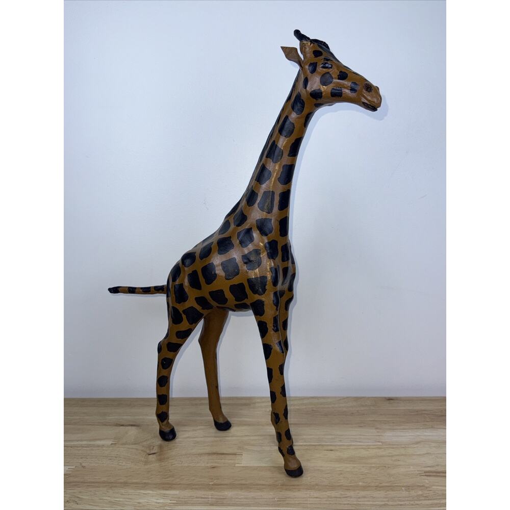 Vintage Leather Wrapped Giraffe Large 18” Tall Statue Figurine African Safari